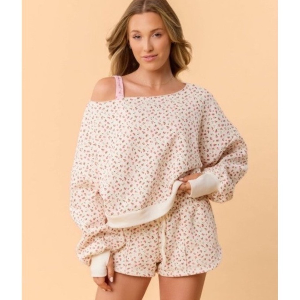 Blogilates Women's Size Small Dance Studio Off the Shoulder Sweatshirt Floral